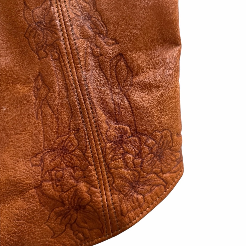 Vintage Brown Leather Embroidered Button-Front Vest - Picture 3 of 9